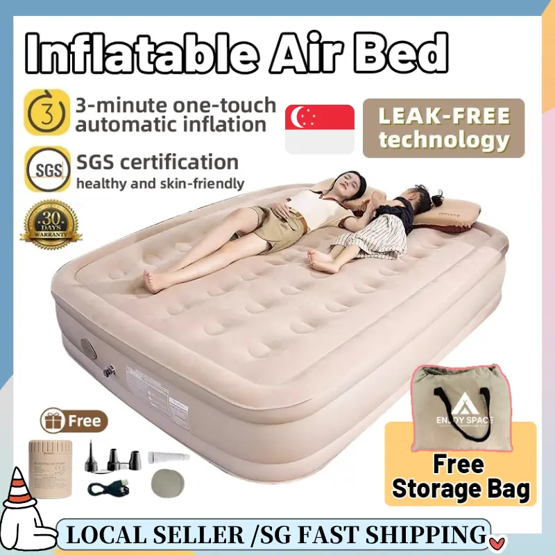 SG READY STOCK Inflatable Air Bed Double Size Foldable with Electric Pump Automatic Portable For Camping Picnic Tent