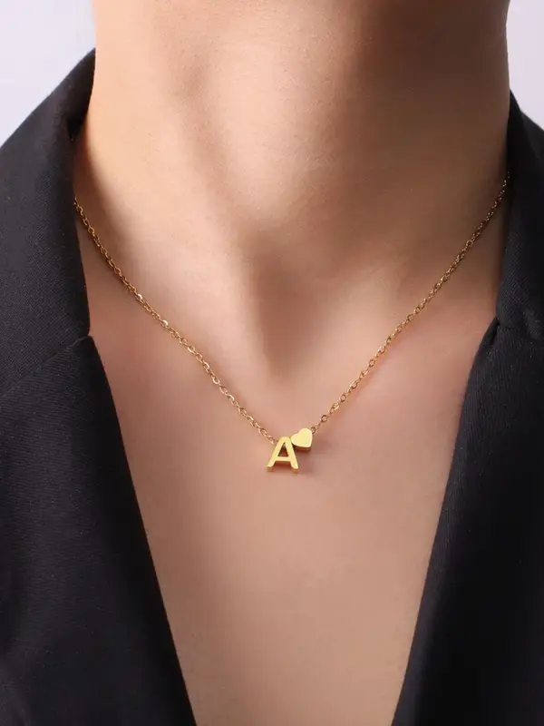 Fashion Letter & Heart Necklace As Gift Ideas, Stainless Steel Dainty Matching Necklace for Women, 2024 Newfashion All-match Vintage Jewelry for Girlfriend, Valentine's Day, Gift handmade  necklace 7