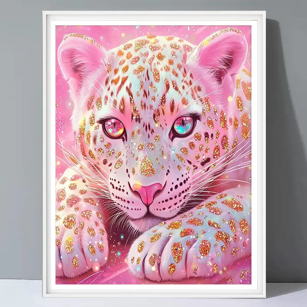 Leopard Pattern DIY Diamond Arts Colorful Painting Kit without Frame, Full Round Diamond Arts Painting, Wall Art Decor for Home Living Room