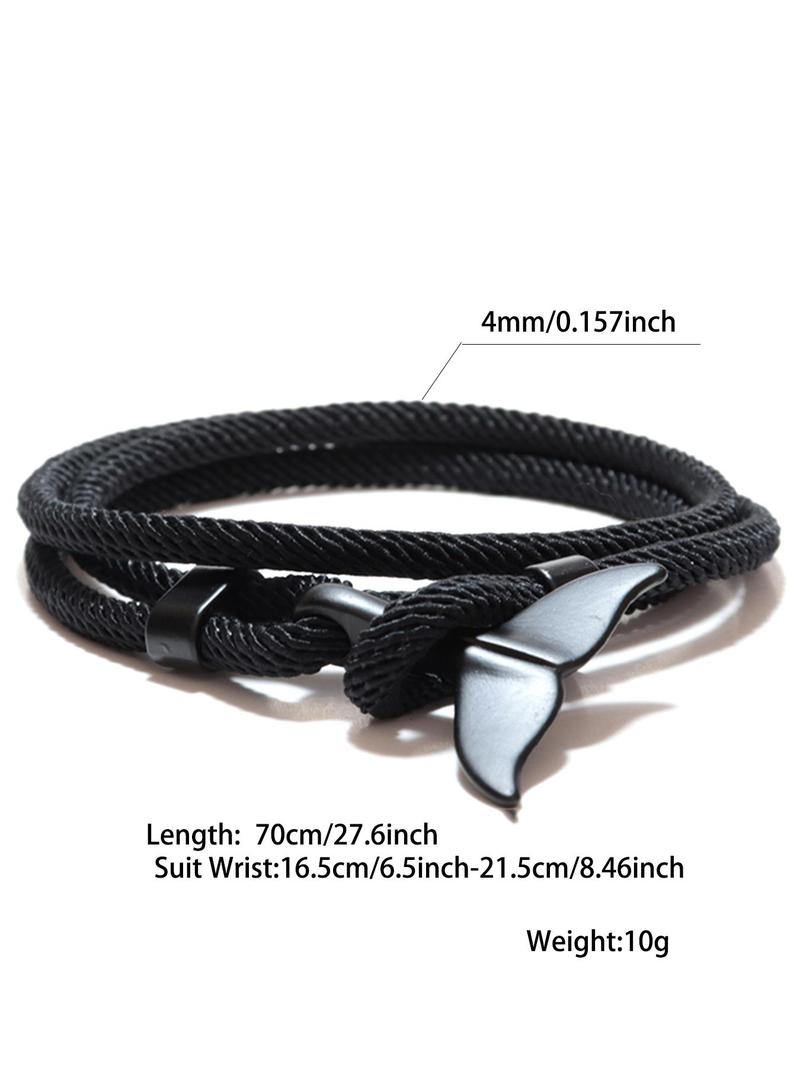 Product Introduction of Unisex Simple Style Plain Color Whale Tail Design Braided Layered Bracelet, Casual Trendy Adjustable Bracelet, Fashionable Accessories for Daily & Party Decoration 7