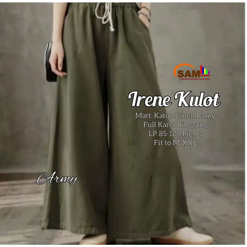 Celana Wanita Kulot Irene Katun Linen Rami Premium LP 85-120 Panjang Casual - Hitam - Motif celanakulot 4