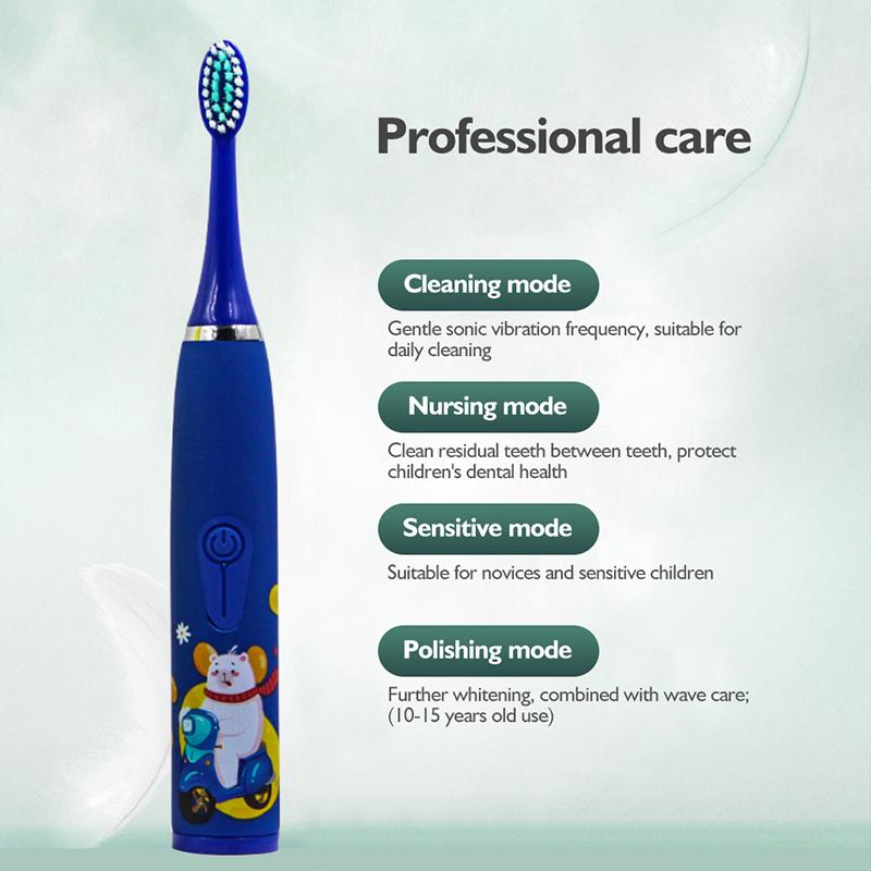 Product Introduction of Children's Electric Toothbrush With Replacement Heads Colorful Cartoon Ultrasonic Rechargeable Soft Hair Sonic Cleaning Brush adult  toothbrush portable  toothbrush 10
