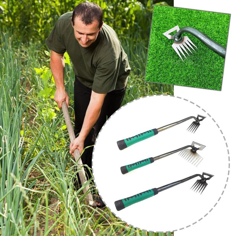 2 IN 1 Garden Rake Manual Weed Remover Tool With Handle Weeding ...