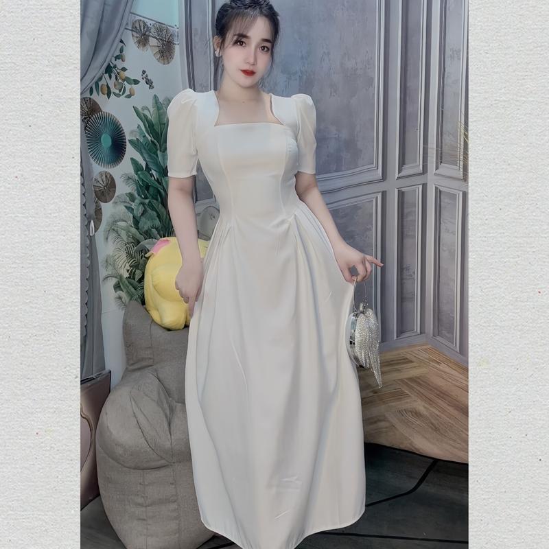 Váy Xoè Trắng Tay Bồng Dáng Dài Xếp Ly Hông Trơn Ôm gọn Eo  Chất Mềm Min Hai lót Trơn Phong Cách Nhẹ Nhàng Phong Cách Sang Trọng Dành Cho Nữ Đủ Size Màu Trắng TINH - TQ04 Voan Dress Đầm Voi Women