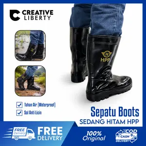 [CL] Sepatu Boots Karet SEDANG Pria Glossy Anti Slip Anti Air Hitam Waterproof HPP / Sepatu Proyek