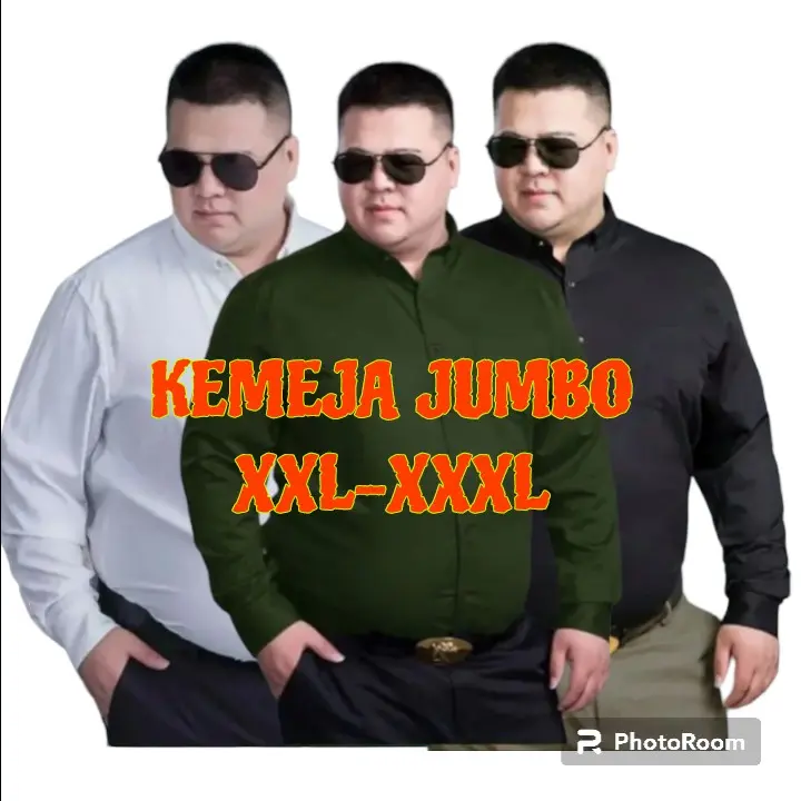 Kemeja Pria Polos Jumbo Lengan Panjang Casual Formal Bahan Katun Nyaman Size XXL XXXL