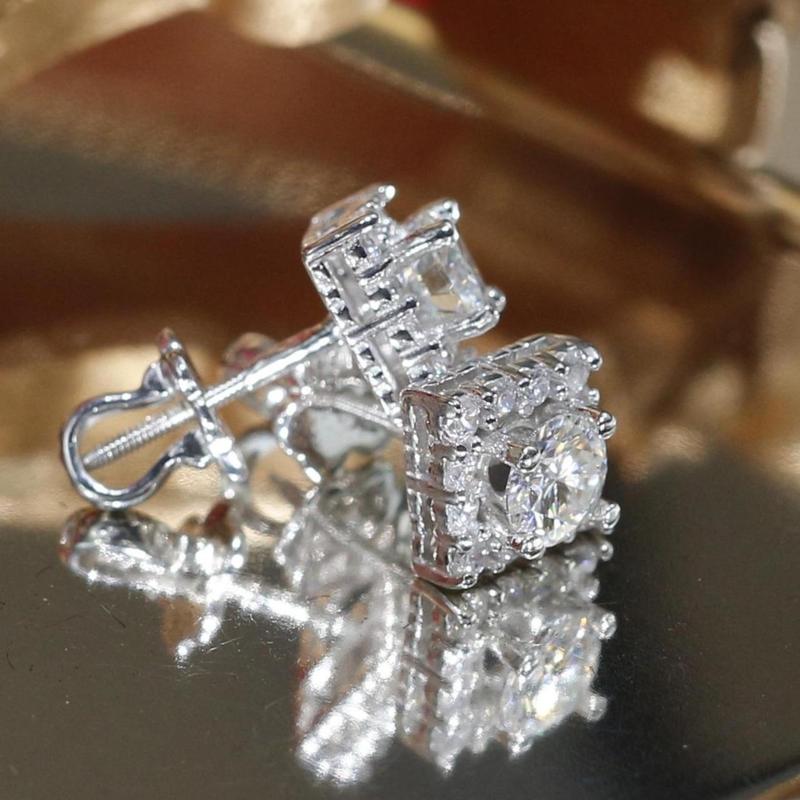 Khuyên Tai Bạc Vuông Viền Tấm Đá Moissanite Cao Cấp - Chốt Vặn - KHJEM07