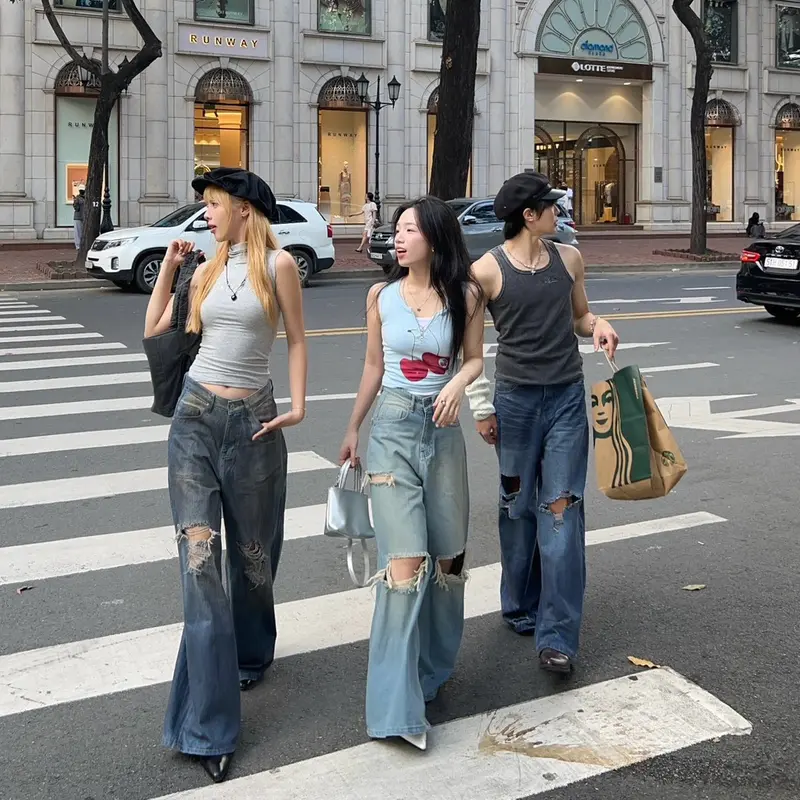 DENIMIST TERI WIDE JEANS - Quần jeans rách gối ống rộng Whose Studio - Kèm dây quần 1