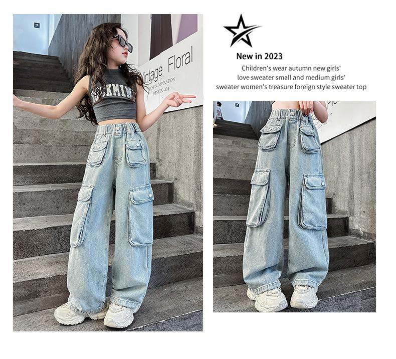 Product Introduction of Quần Jean Túi Hộp Cho Bé Gái, Hàng Mới Về, Quần Ống Đứng Cho Trẻ Em, Phong Cách Hàn Quốc, Hợp Xu hướng Và Ngầu, Quần Ống Rộng Dáng Rộng, Thích Hợp Cho Quần Áo Mùa Hè Cho Trẻ Em, 2024 8