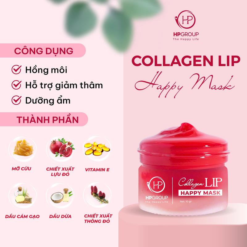 [Tặng Mặt Nạ Lấy Son] Combo 02 Ủ Môi COLLAGEN LIP Happy Mask HP GROUP 10g Hỗ Trợ Làm Hồng Môi, Mềm Môi và Giảm Thâm Môi Cosmetic Son dưỡng lựu đỏ Nữ Women  có màu 4