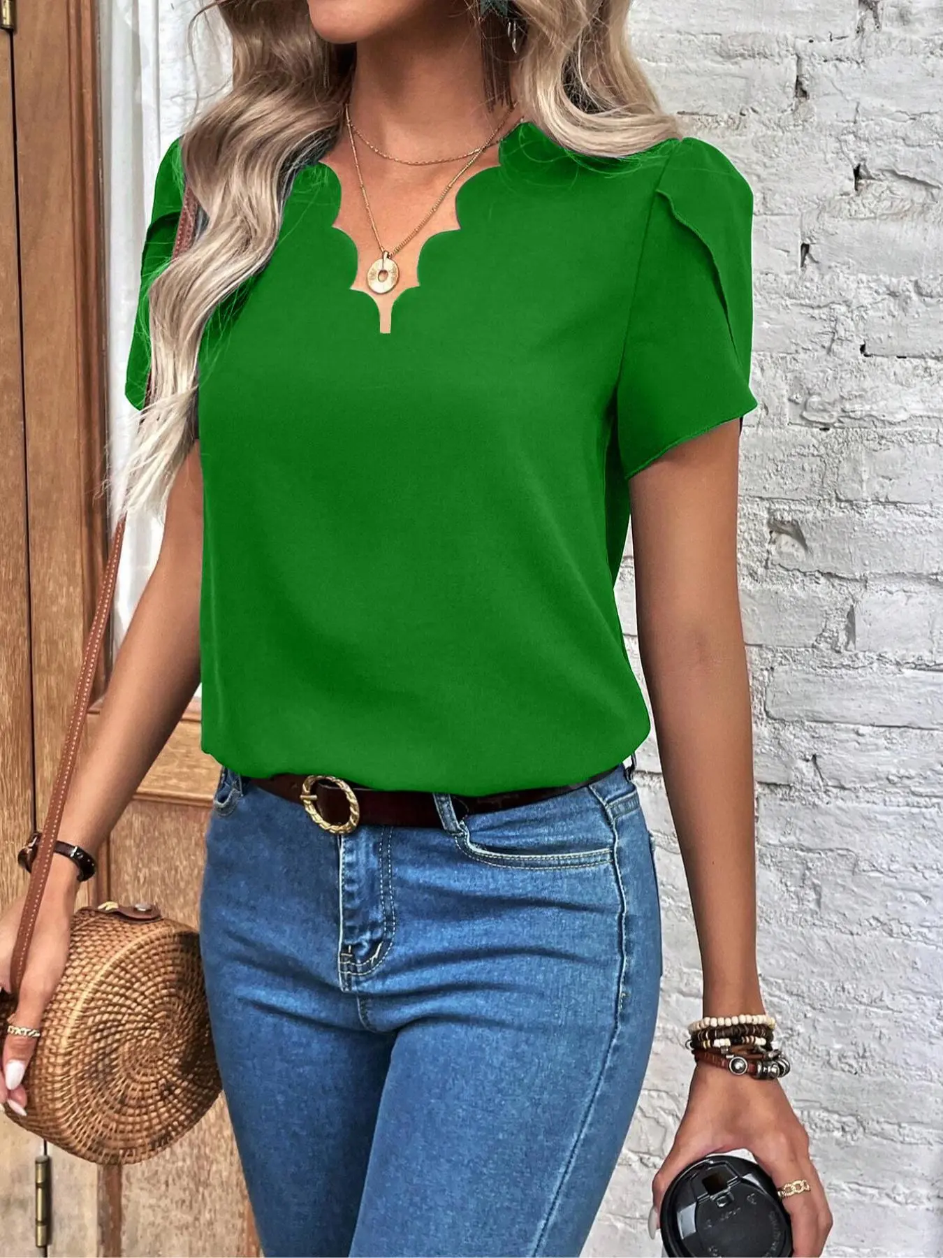 【Plus Size】 Plain Blouse, Casual Short Sleeve Top for Summer, Women's Clothing for Daily Wear, Top, Womenswear
