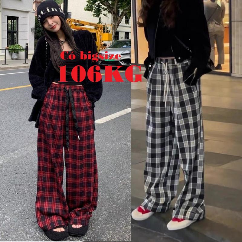 Quần ống rộng KẺ KARO unisex, vải thô dày đẹp khác biệt, kiểu dáng thời trang Hàn Quốc thịnh hành, Ulzzang, có bigsize