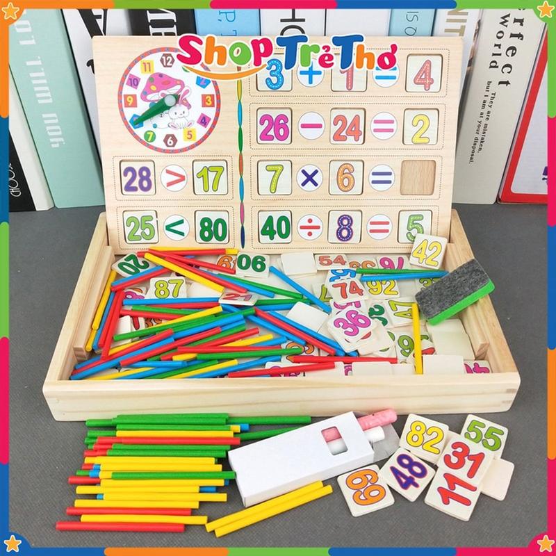 Bộ Đồ Chơi Toán Học 100 Số Và Que Tính Kèm Đồng Hồ Gỗ Thông Minh Phát Triển Trí Tuệ Cho Bé