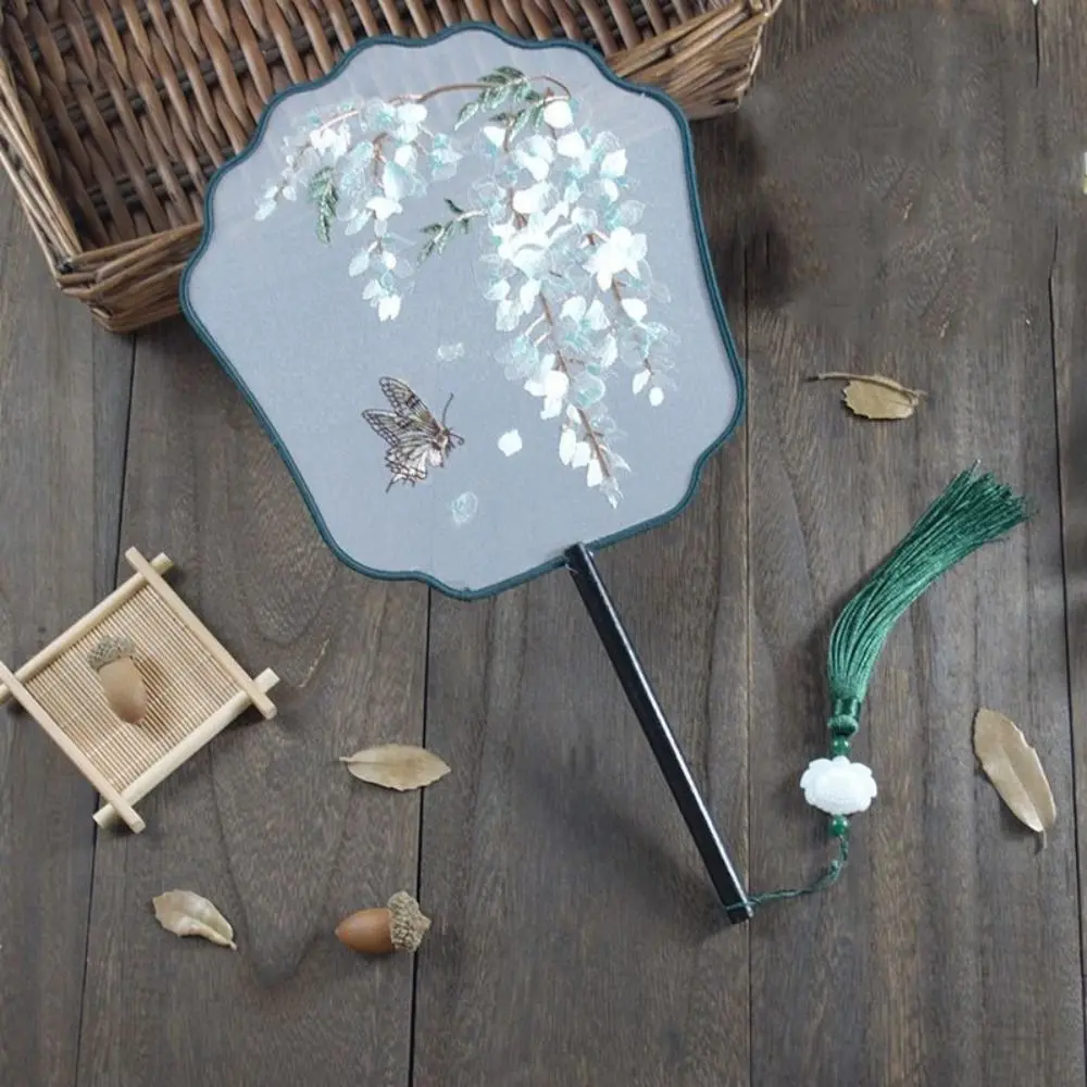 Dance Fan Chinese Style Chinese Embroidery Fan Handheld with Tassels Bridal Group Fan Flower Pattern Translucent Tuan Fan Chinese Wedding