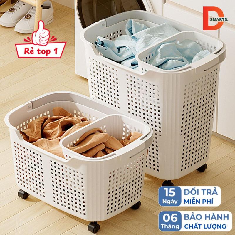 Giỏ đựng quần áo bẩn có bánh xe xoay 360 độ Giỏ nhựa đựng đồ cỡ lớn thoáng khí có tay cầm tiện lợi