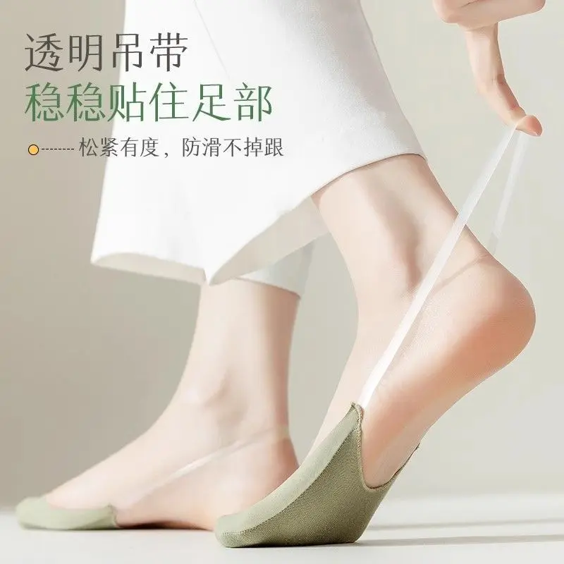 Dây Đeo Trong Suốt, Chất Liệu Lụa Lạnh Không Trơn Trượt, Giày Cao gót, Dép Mỏng Mùa Hè, Tất Thuyền Vô Hình Không Rơi, Kèm Tất Nửa Bàn Chân, Dành Cho Nữ, Năm 2025 6