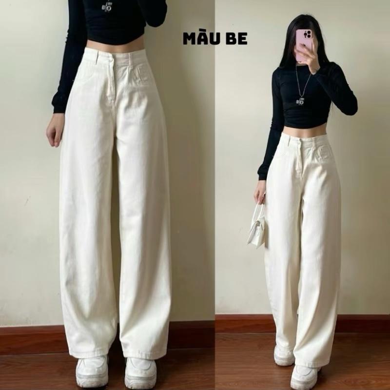 Quần jeans nữ ống suông trơn màu trắng - Qjeantron7448_P0K12 2
