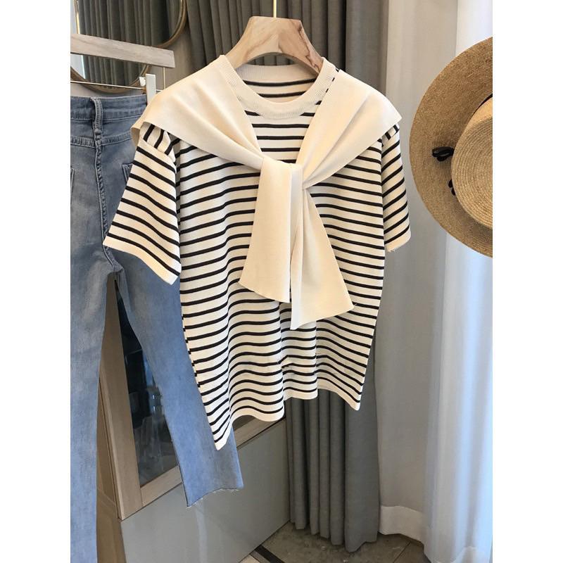 Áo len cộc tay họa tiết kẻ ngang thủy thủ kiểu dáng trẻ trung, năng động Nữ Sọc  Sọc Kẻ áo  thun Top Sen