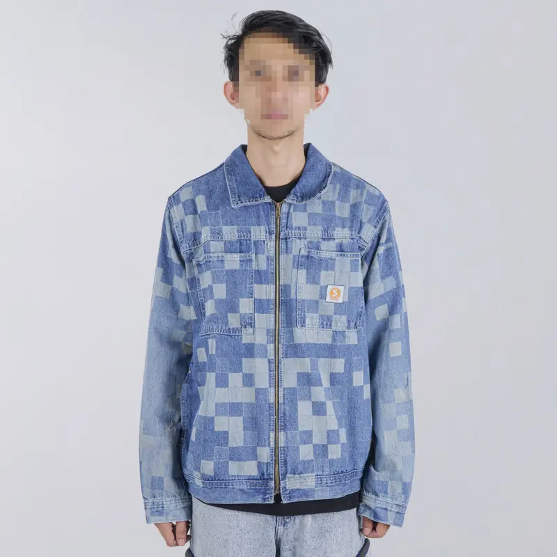Superego Jacket Work Denim Lasser Pixel Art Snow Blue JSPAL01 4