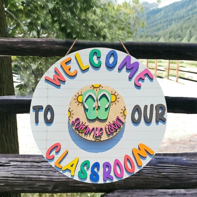 Product Introduction of Back To School Decor Interchangeable Welcome To Our Classroom Sign Cartoon Wooden Welcome Door Signs Elegant Handmade Welcome To Our Home Sign Celebration 16