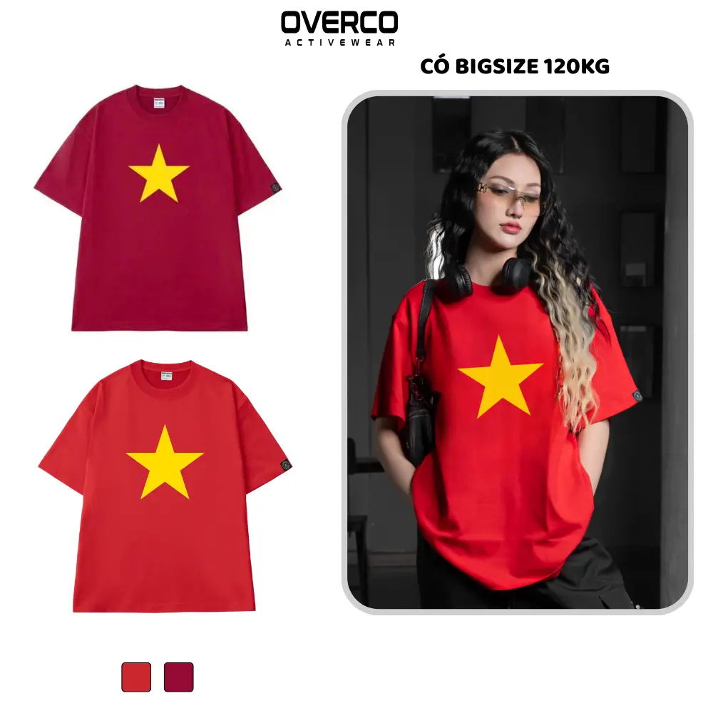 Áo T-shirt Cotton Nam Nữ Cờ Đỏ Sao Vàng Ngôi Sao Lớn V2 - O1A139