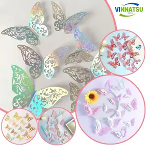 Vinnatsu 12pcs Stiker Dinding Desain Kupu-Kupu  3D Untuk Dekorasi Pesta Pernikahan Butterfly/ Topper cake Akrilik Bronzing Sisipan topper