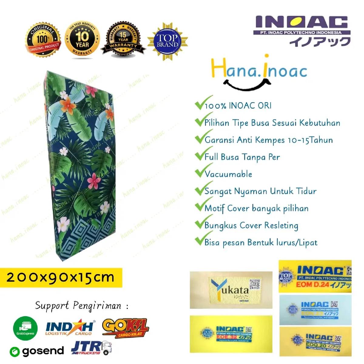 Kasur Single Busa INOAC uk 90x200x15cm Garansi Anti Kempes 10-15 Tahun Penyangga Punggung
