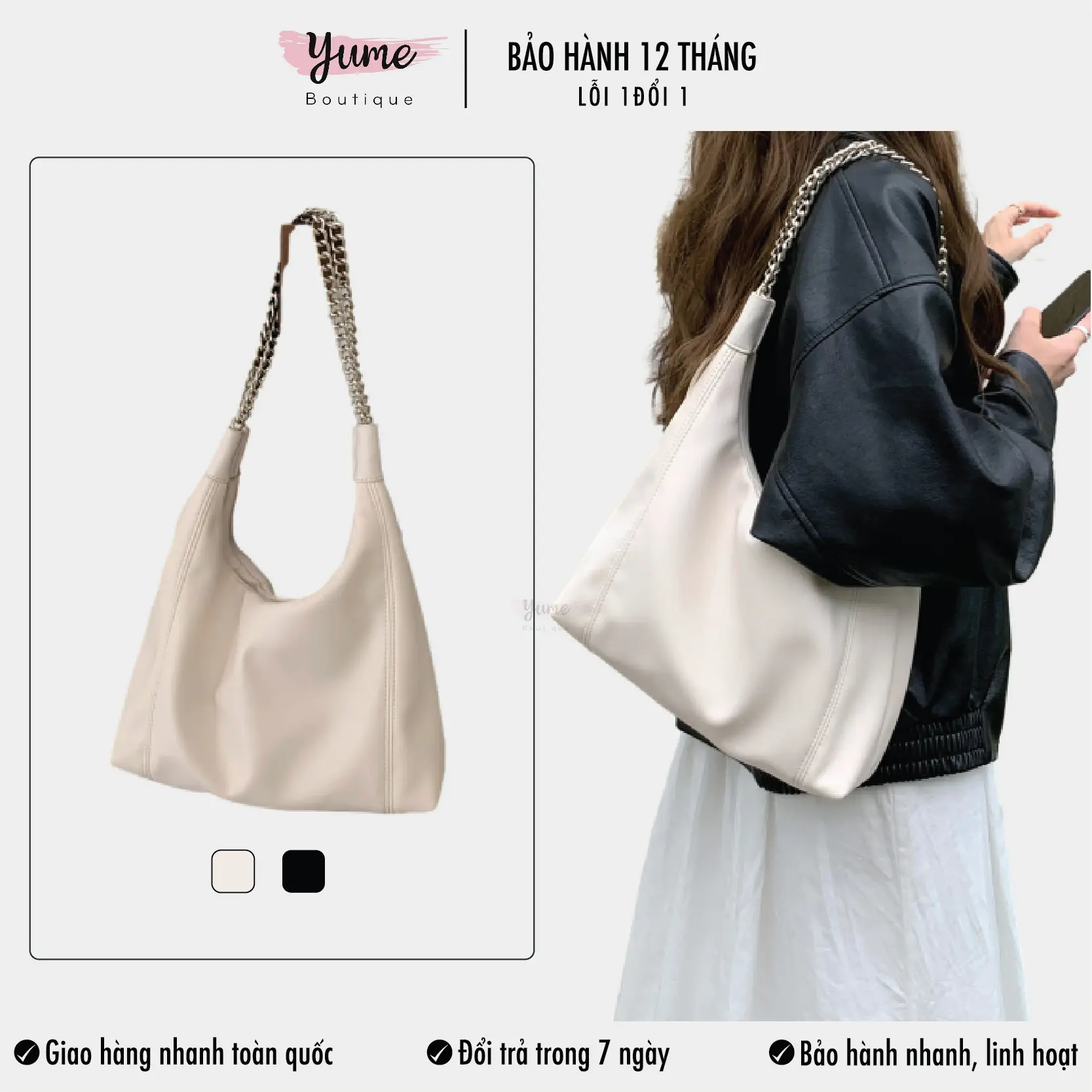 Túi Tote Nữ Cỡ Lớn Da Bóng Cao Cấp Phối Dây Xích Đeo Vai Thời Trang Sành Điệu Hot Bag Yu06