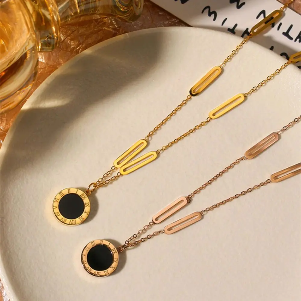 Light Luxury Roman Necklace High Quality Two-sided Accessories Clavicular Chain Titanium Steel Sweater Chain