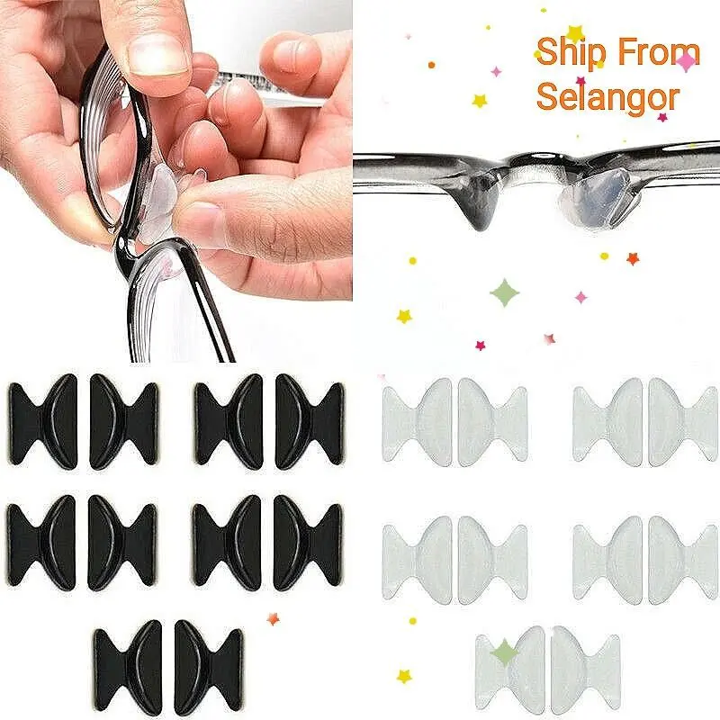 Silicon Anti-Slip Stick On Nose Pad Black / Clear for Eyeglass / Sunglass Glasses