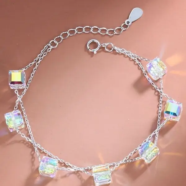 Vòng Tay Hình Khối Aurora Borealis, Bạc 925, Nữ, Phong Cách Hàn Quốc, Đơn Giản Và Cá Nhân Hóa, Thích Hợp Cho Học Sinh, Phong Cách Mori, Quà Sinh Nhật Bạn Gái, Cho Bạn Gái
