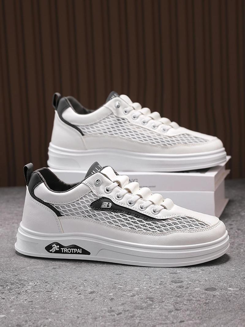 Product Introduction of Men's Casual Breathable Mesh Sneakers, Fashionable Lace Up Low Top Sneakers for Daily Wear, Male All-match Round Toe Sports Shoes for Daily Wear 4