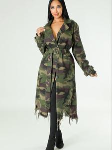 Women's Camo Print Long Trench Coat, Casual Fashion Long Sleeve Outerwear for Daily Outdoor Wear, Women Clothing for Fall & Winter