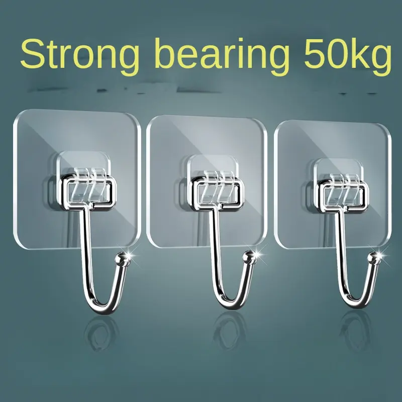 Strong Adhesive Hook,Transparent Wall Hook,No Drilling Required,Traceless Heavy-Duty Weight Bearing,Bathroom & Kitchen Sticky Hook