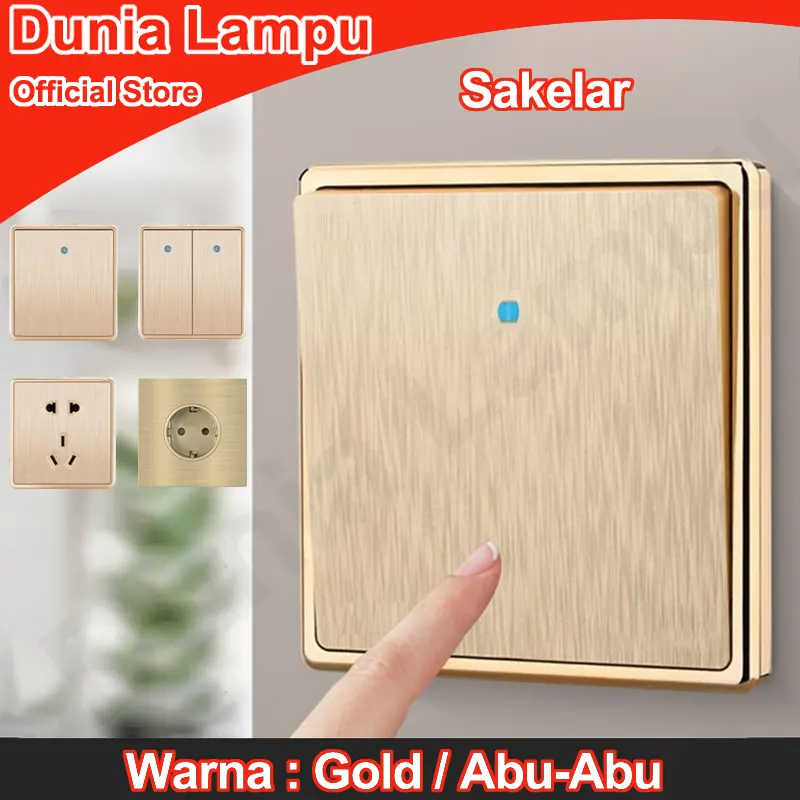 Dunia Lampu Saklar / Sakelar Lampu Emas Gold Brushed / Sakelar Lampu Abu Space Gray  1/2/3 Gang Electrical Switch Tembaga 0