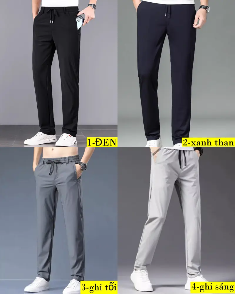 Quần dài nam vải gió si, co giãn 4 chiều,cạp chun, dây rút