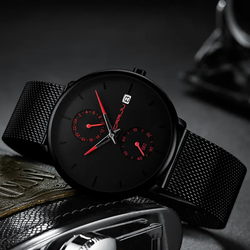 Jam Tangan Pria CRRJU Casual Quartz Analog Mewah Anti Air + Strap Mesh Stainless Steel Jam Tangan Cowok 2265 Watch 6
