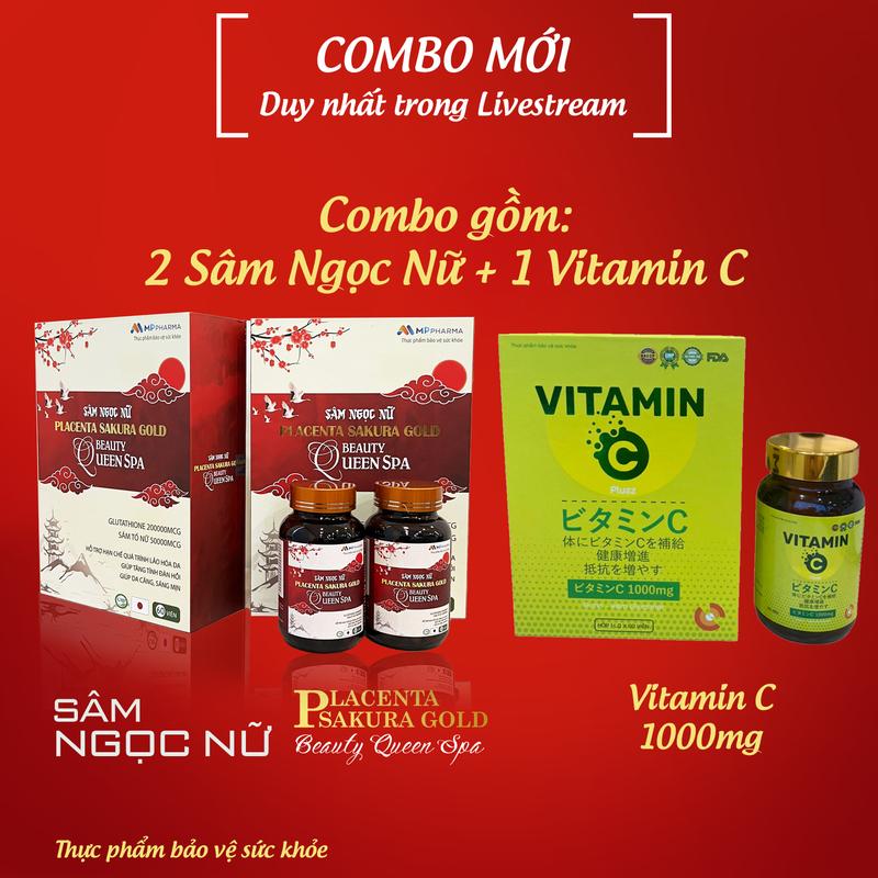 A02c [Duy nhất trong Livestream ] Combo 2 hộp-TPBVSK Sâm Ngọc Nữ BEAUTY QUEEN SPA và 1 hộp TPBVSK Vitamin C -Hỗ trợ chăm sóc da -Hộp 60 viên