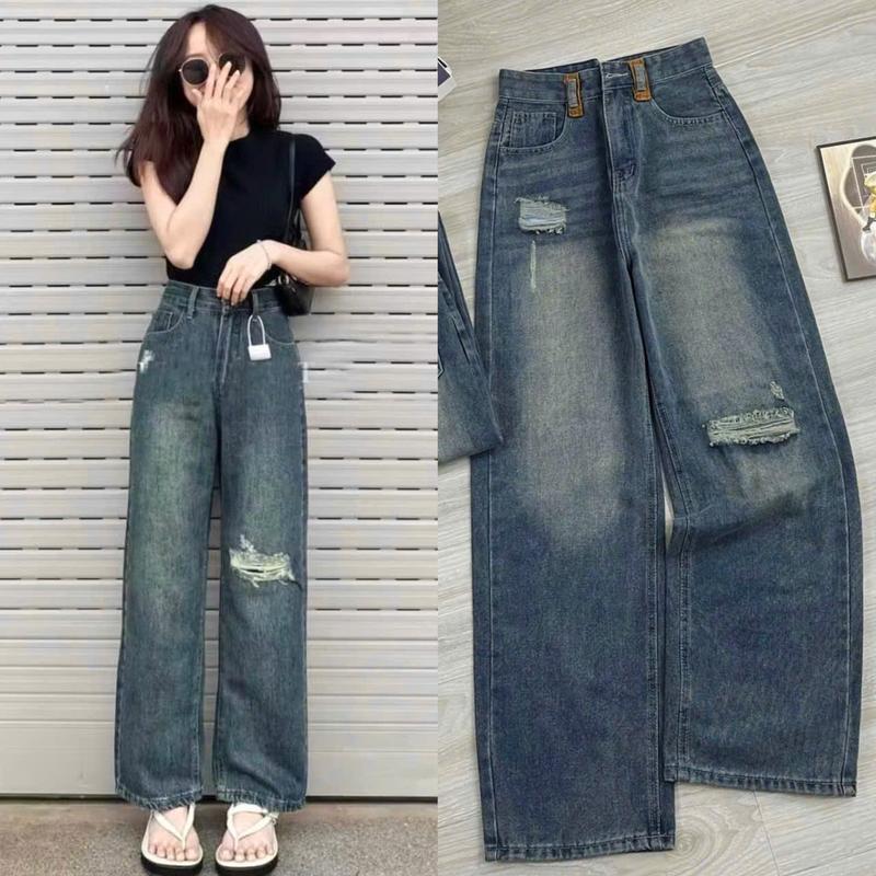 Product Introduction of Quần jeans suông trơn Cạp Siêu Cao cá tính phong cách thời trang cho phái đẹp_vải mềm mại dễ phối dồ đi chơi đi học (0620 khói_0693 nhạt) 7