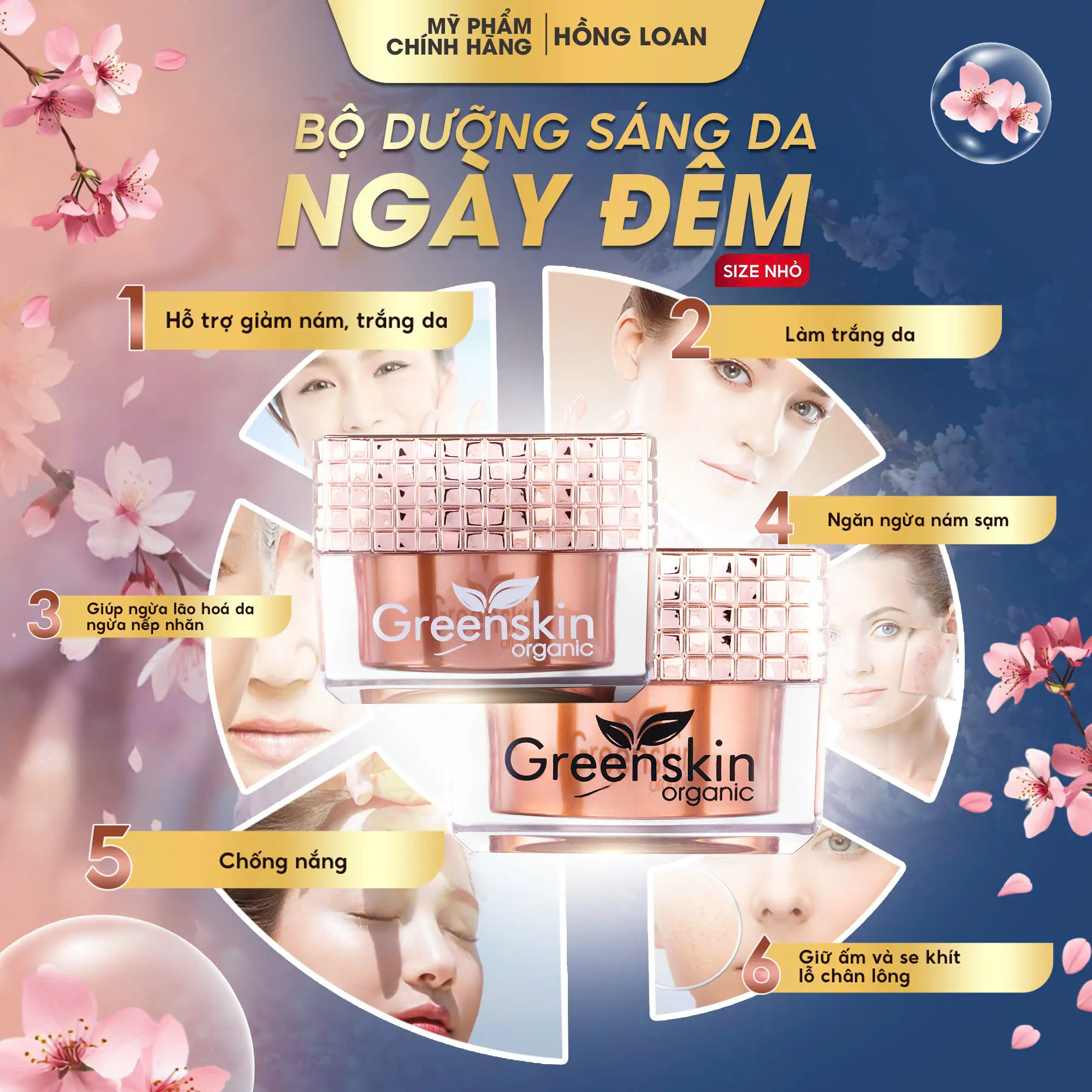 Bộ Ngày Đêm ( Hộp Vừa ) Hỗ Trợ Dưỡng sáng , Mờ Nám Greenskin Organic - Mỹ Phẩm Hồng Loan