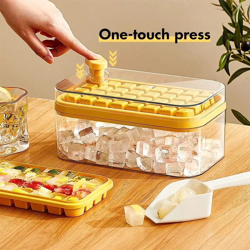 Cetakan Es Batu 32 Grid 2 Tray/Ice Cube Maker Dengan Press Handle Sekali Tekan Wadah Cream