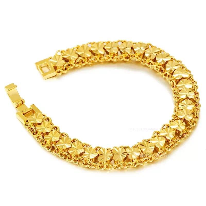 Gold Color Bracelet for Women Chain Heart Wide Chain Cuff Bangle Bracelet Wristband Wedding Jewelry Gifts 22cm 3