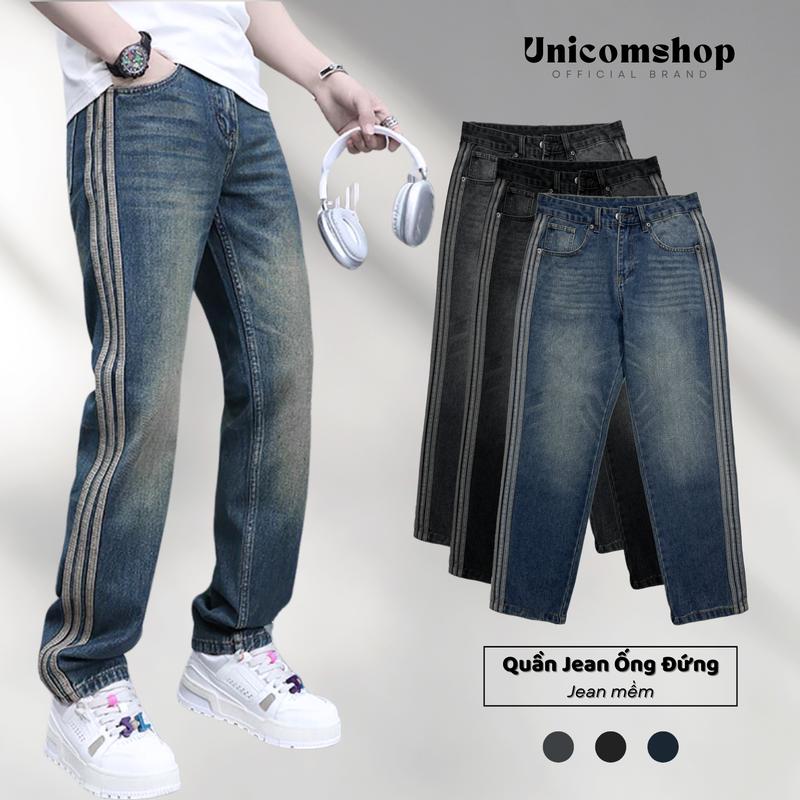 Quần Jean Nam Cạp Cao Ống Đứng Phối Sọc 2 Bên, Quần Bò Nam Hottrend 2024 - Jean81
