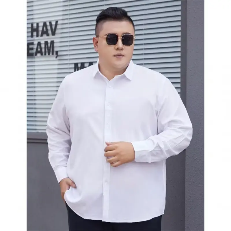 Plus Size White Long Sleeve Shirt for Men - Extra Large Business Formal Shirt, Wrinkle-Free & Breathable, Loose Fit Comfort (Spring/Summer Collection)
