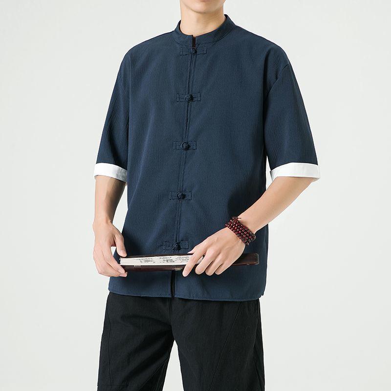 Product Introduction of Men's Shirt, Tang Suit Shirt, Chinese Style, Tai Chi Clothing, Kung Fu Clothing, Linen Thin Stand Collar Buttoned Zhongshan Suit Menswear Top chinese man red shirt chinese fashion outfit Lingerie Beige 32