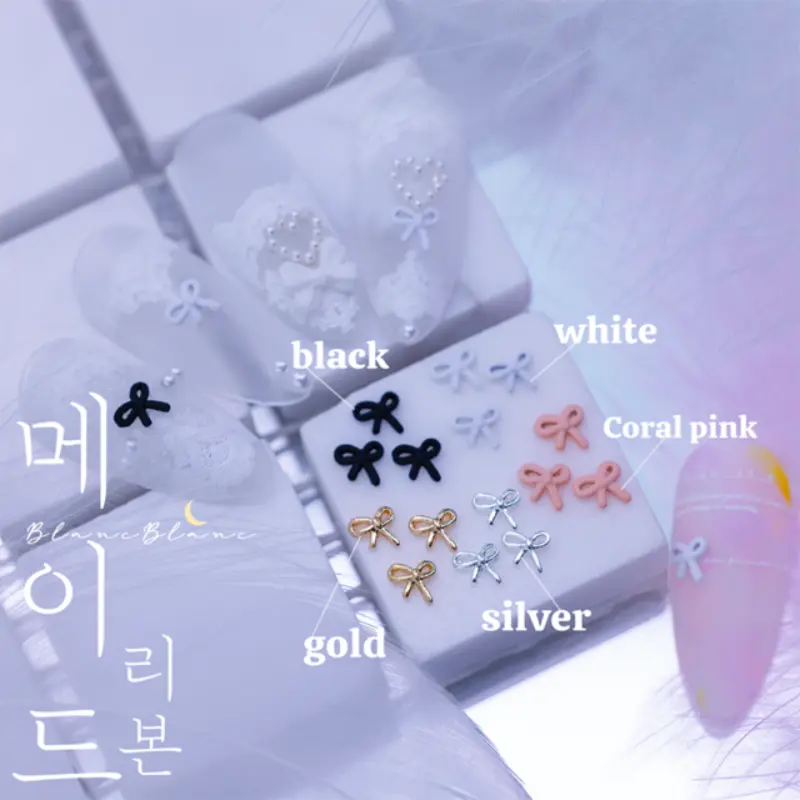 [Blanc Blanc] Charm trang trí móng tay họa tiết nơ mini maid ribbon "Blanc Blanc"  với nhiều màu lựa chọn (3c/pack) Nữ