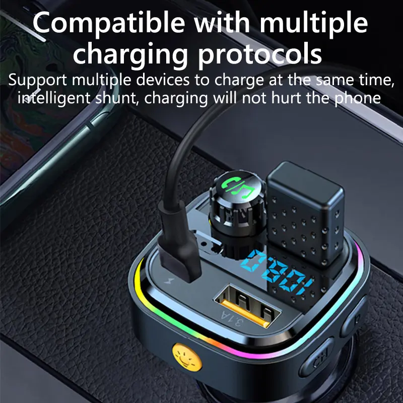 Bluetooth sạc nhanh USB kép cho ô tô, máy phát FM rảnh tay, Bluetooth , máy nghe nhạc MP3, đa chức năng, char ô tô 5
