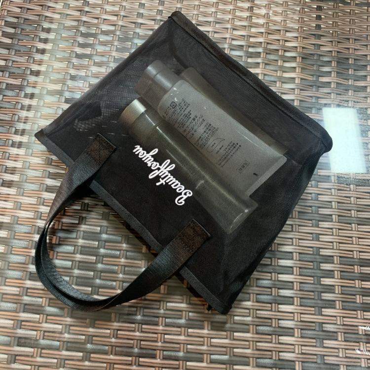 Product Introduction of New Korean Style Is Hollow out See through Mesh Portable Cosmetic Bag Large Capacity Wash Bag for Working Women's Handbag Mom 11