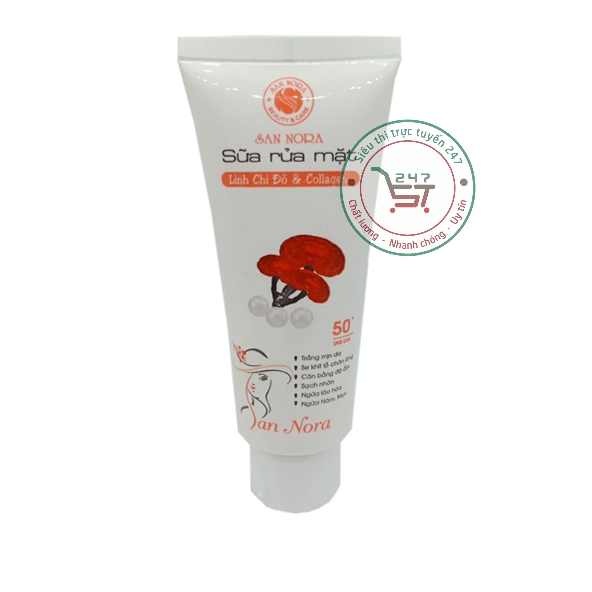 Sữa rửa mặt Linh chi đỏ collagen San Nora 75ml (trắng)