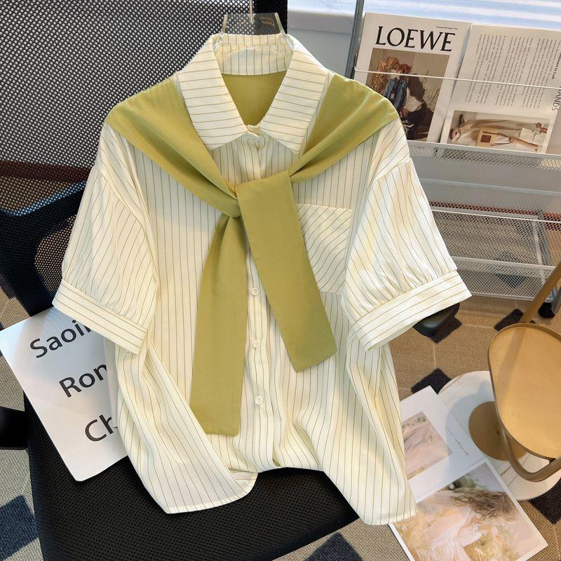 Product Introduction of Áo Sơ Mi Sọc, Khăn Choàng, ngắn Tay, Phong Cách Hàn Quốc Mới Mùa Hè, Thích Hợp Sử Dụng Nơi Làm Việc, Thích Hợp Cho Giới Trẻ Và Trưởng Thành, Áo Cao Cấp Kiểu Pháp, Giá Cả Phải Chăng, Áo Sang Trọng, Dành Cho Nữ Women Top 5